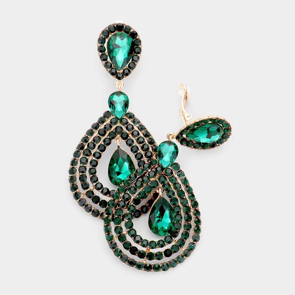 Crystal Pave Trimmed Teardrop Clip On Earrings - Madeline Love - Flyclothing LLC