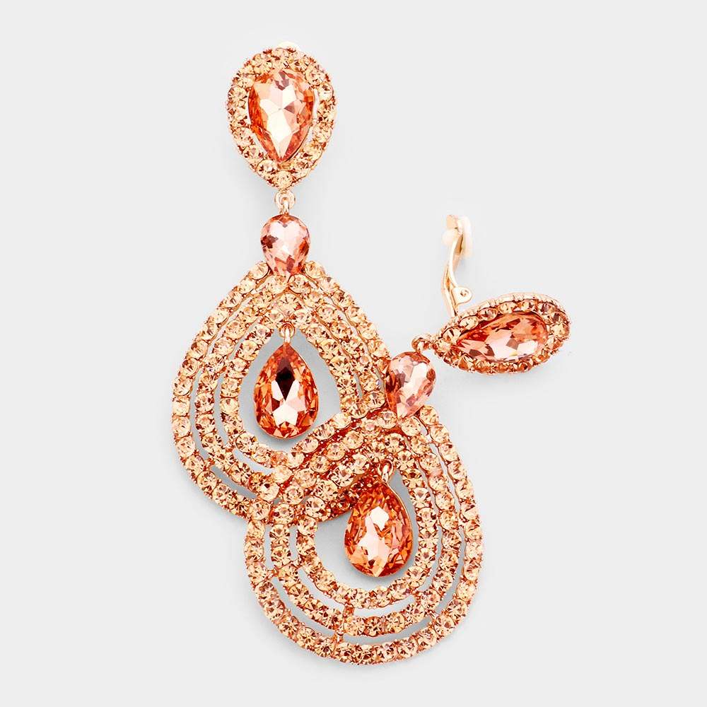 Crystal Pave Trimmed Teardrop Clip On Earrings - Madeline Love - Flyclothing LLC