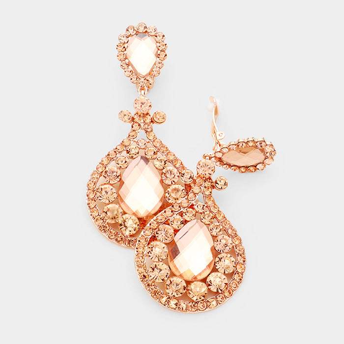 Crystal Pave Trimmed Teardrop Clip On Earrings - Madeline Love - Flyclothing LLC