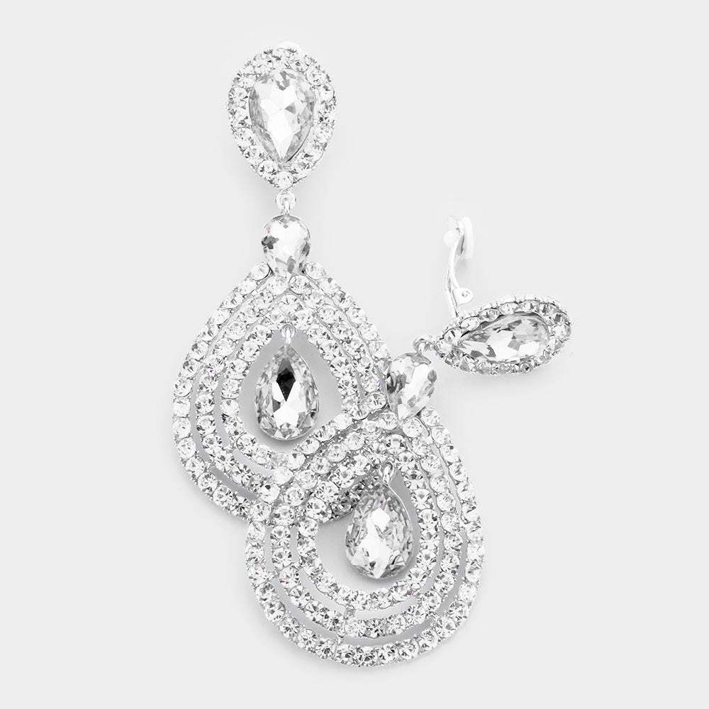 Crystal Pave Trimmed Teardrop Clip On Earrings - Madeline Love - Flyclothing LLC
