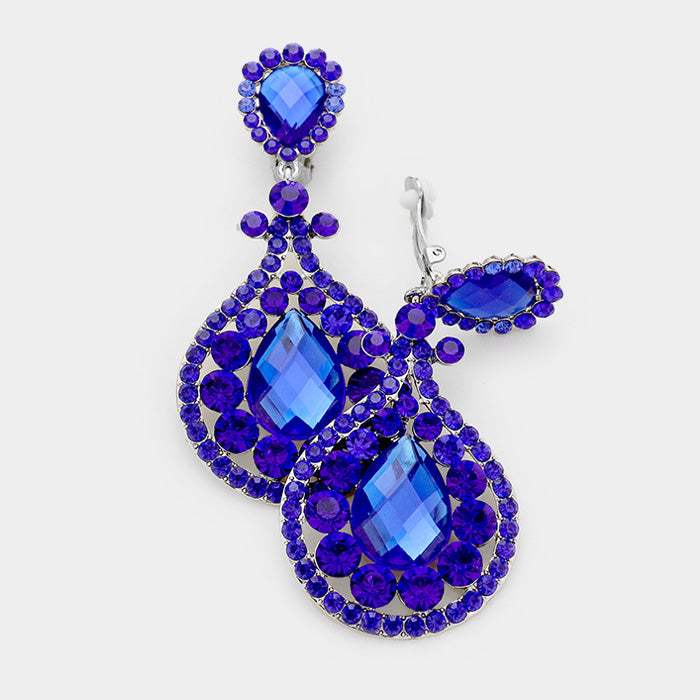Crystal Pave Trimmed Teardrop Clip On Earrings - Madeline Love - Flyclothing LLC