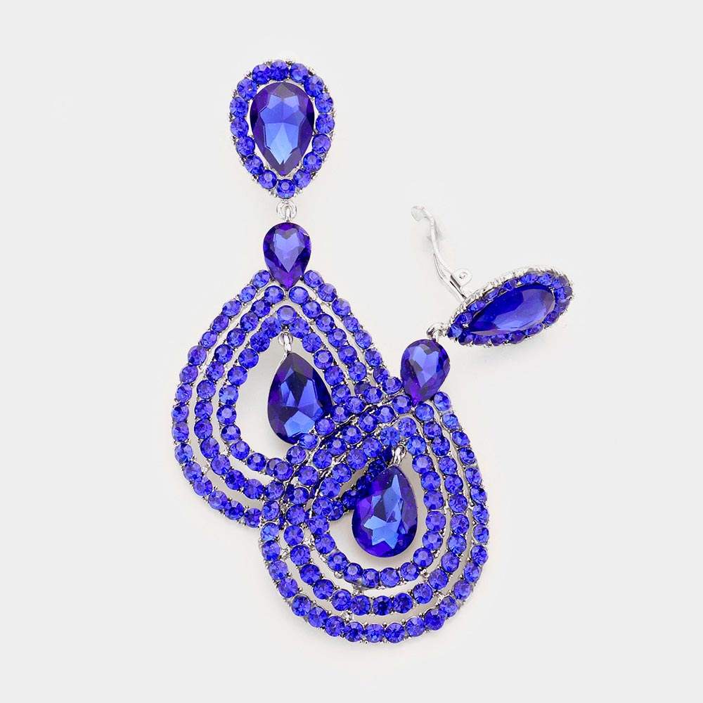 Crystal Pave Trimmed Teardrop Clip On Earrings - Madeline Love - Flyclothing LLC