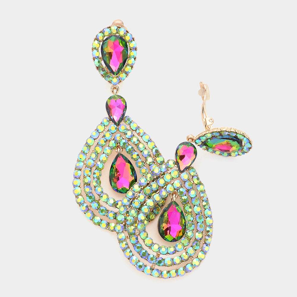 Crystal Pave Trimmed Teardrop Clip On Earrings - Madeline Love - Flyclothing LLC