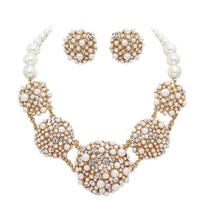 Crystal Pearl Bubble Cluster Necklace Special Occasion - Madeline Love - Flyclothing LLC