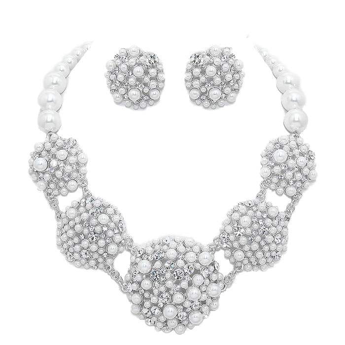 Crystal Pearl Bubble Cluster Necklace Special Occasion - Madeline Love - Flyclothing LLC