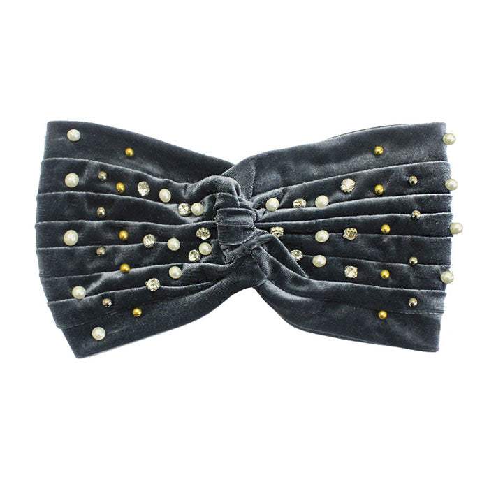 Crystal Pearl Detailed Twisted Velvet Headband Earmuff - Madeline Love - Flyclothing LLC