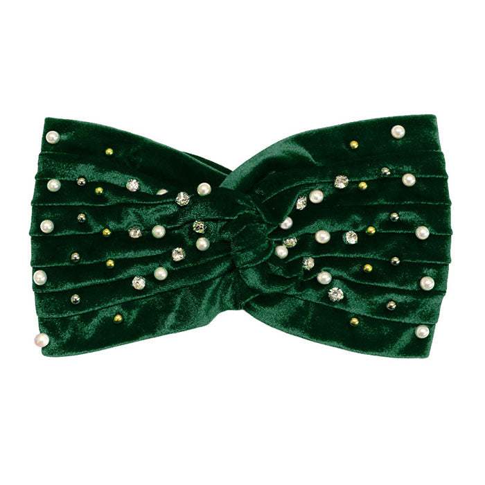 Crystal Pearl Detailed Twisted Velvet Headband Earmuff - Madeline Love - Flyclothing LLC