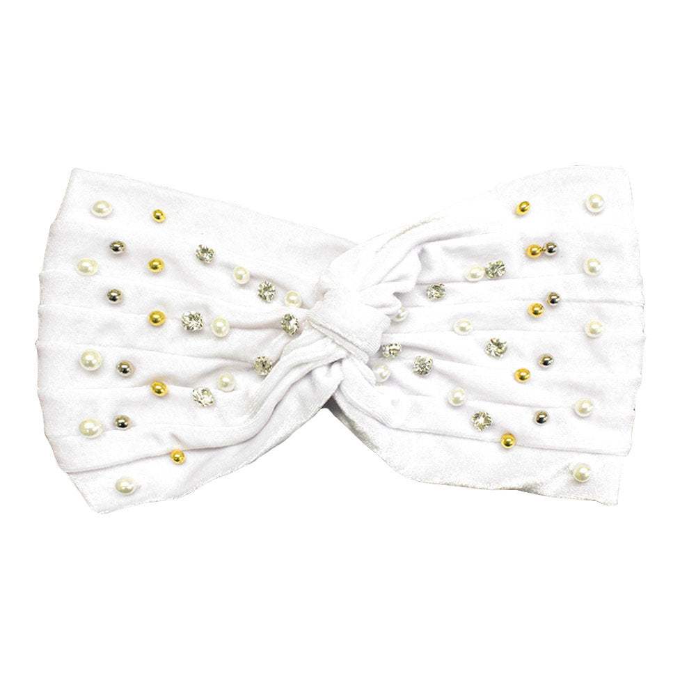 Crystal Pearl Detailed Twisted Velvet Headband Earmuff - Madeline Love - Flyclothing LLC