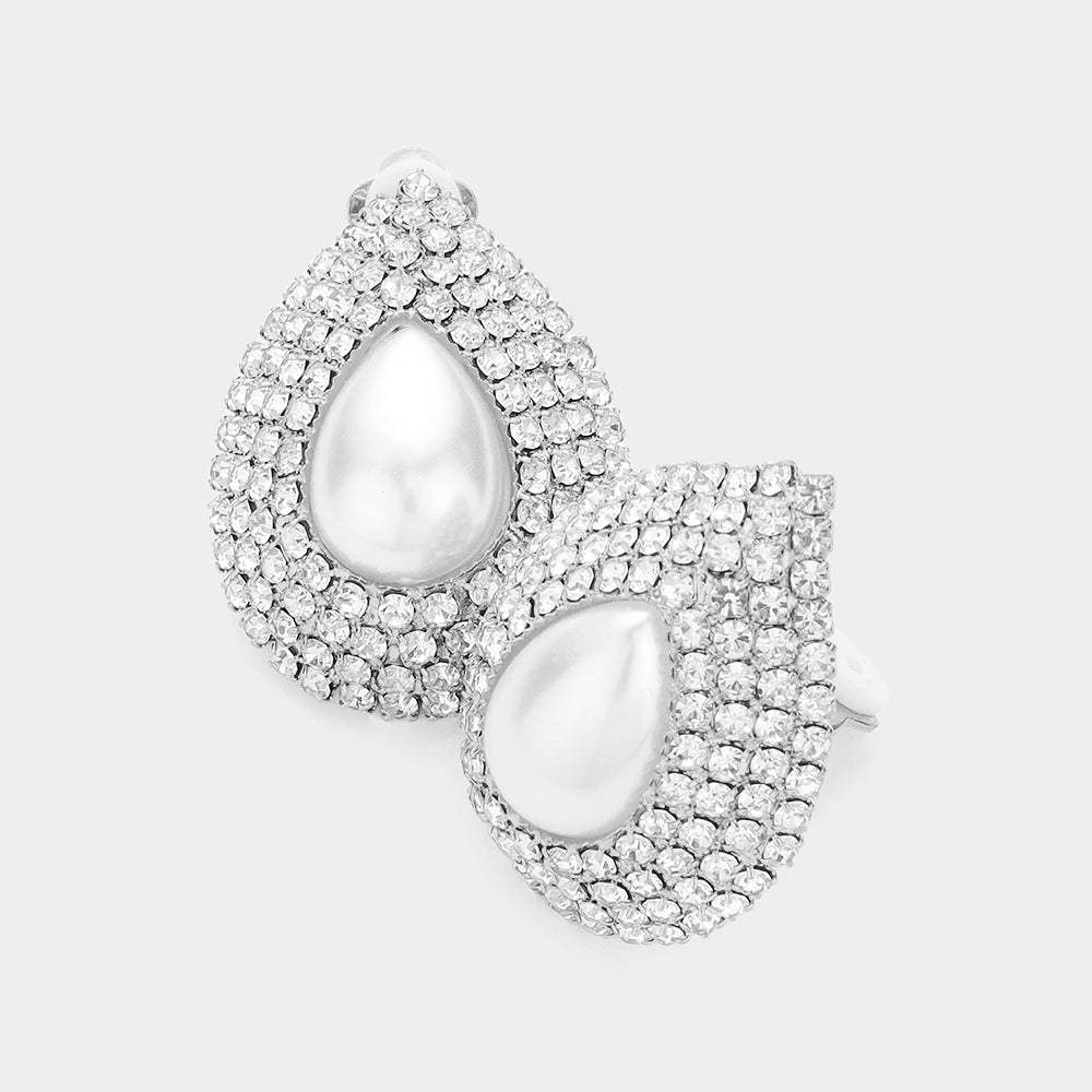 Crystal pearl teardrop clip on earrings - Madeline Love - Flyclothing LLC