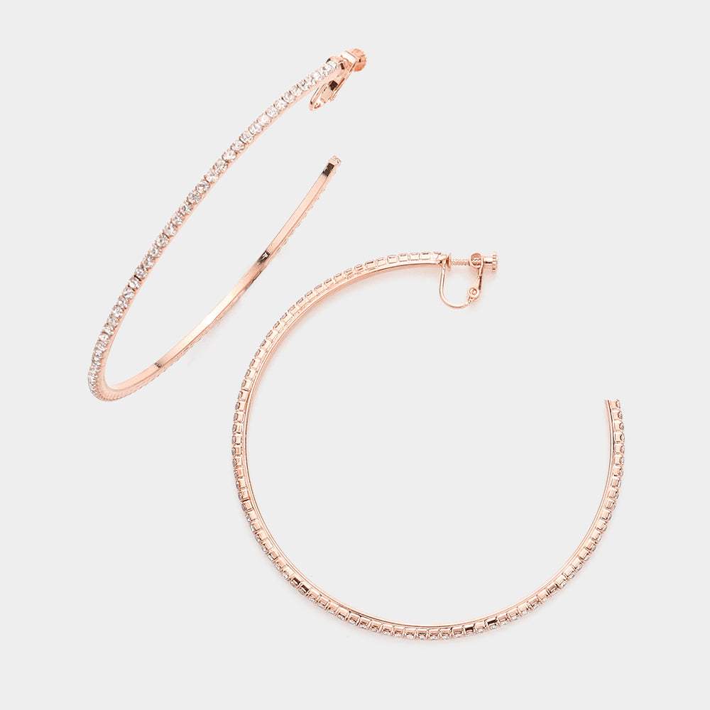 Crystal Rhinestone 3.3 Inch Hoop Clip on Earrings - Madeline Love - Flyclothing LLC