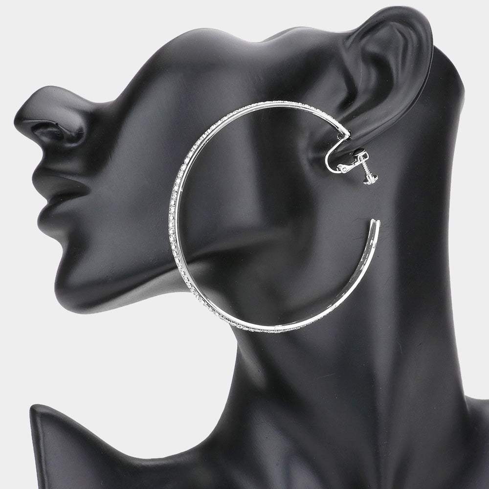 Crystal Rhinestone Hoop Clip Earrings - Madeline Love - Flyclothing LLC