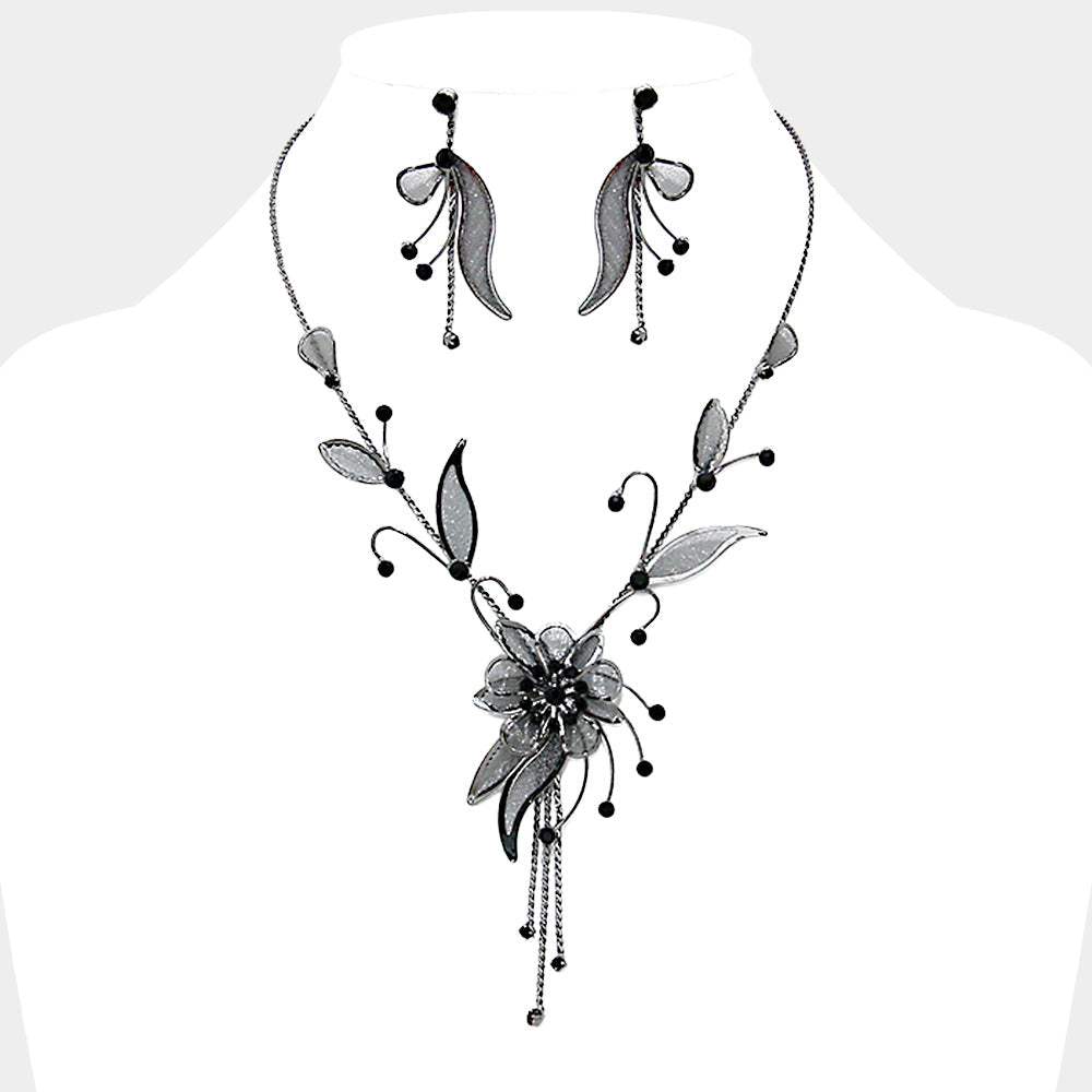 Crystal Rhinestone Metal Mesh Flower Necklace - Madeline Love - Flyclothing LLC