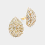 Crystal Rhinestone Teardrop Dome Clip On Earrings - Madeline Love - Flyclothing LLC