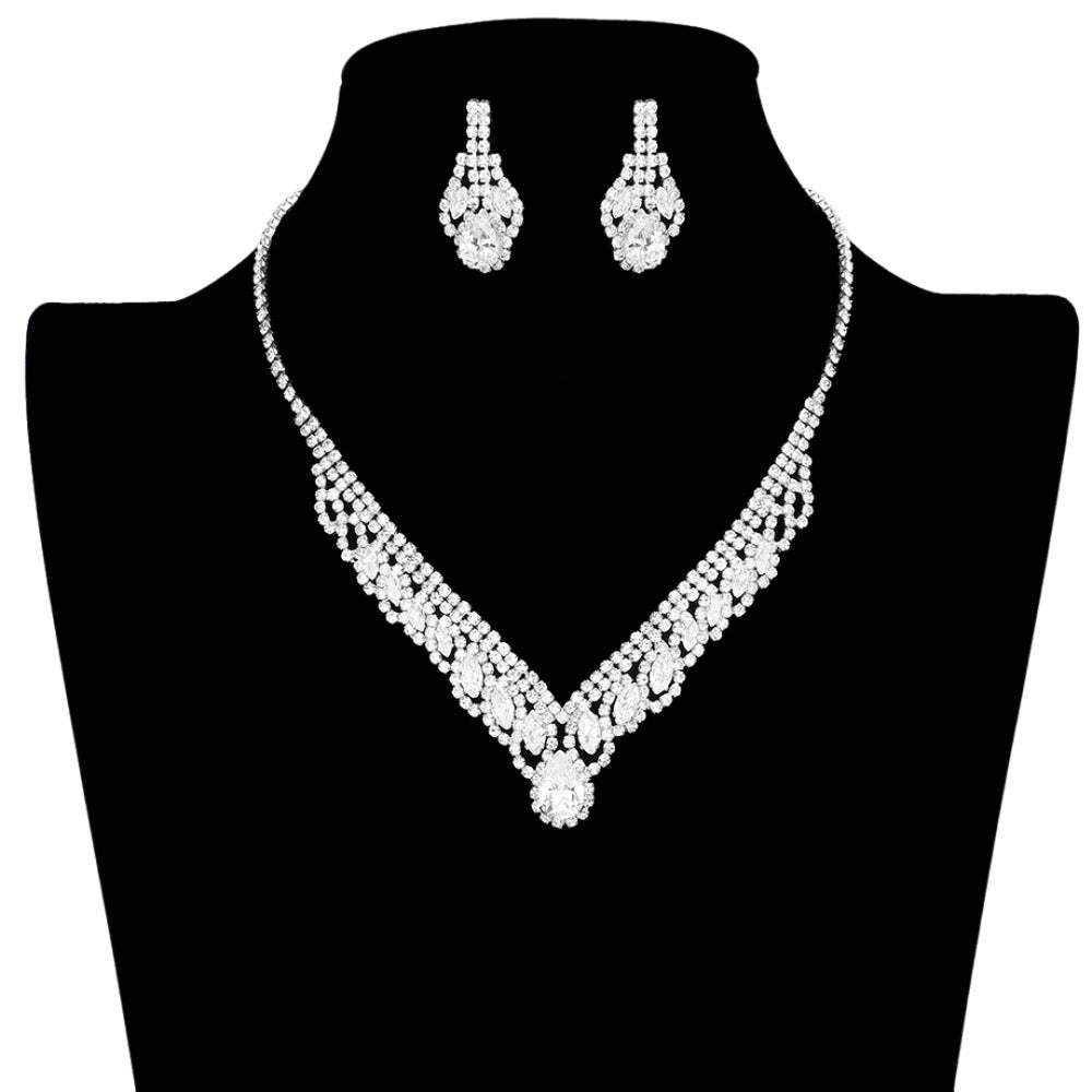 Cubic Zirconia CZ Teardrop Marquise Accented Jewelry Set - Madeline Love - Flyclothing LLC