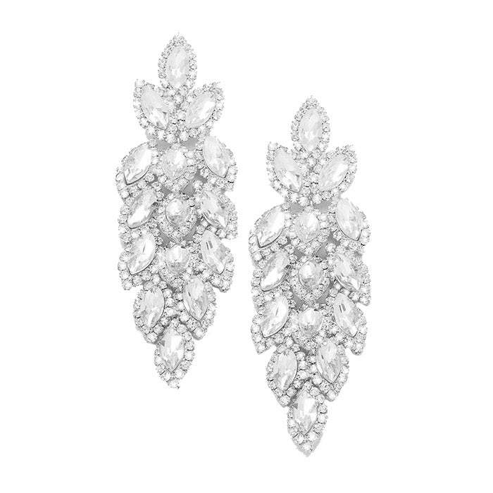Crystal Stone Leaf Cluster Marquise Evening Earrings - Madeline Love - Flyclothing LLC
