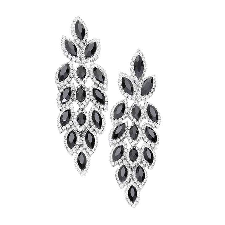 Crystal Stone Leaf Cluster Marquise Evening Earrings - Madeline Love - Flyclothing LLC