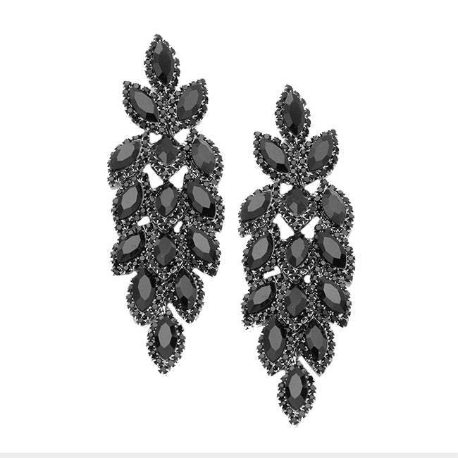 Crystal Stone Leaf Cluster Marquise Evening Earrings - Madeline Love - Flyclothing LLC