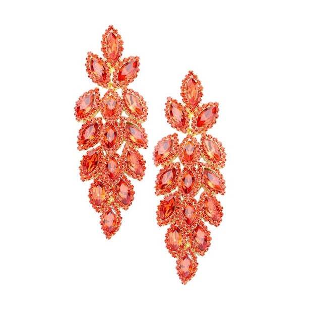 Crystal Stone Leaf Cluster Marquise Evening Earrings - Madeline Love - Flyclothing LLC