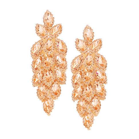 Crystal Stone Leaf Cluster Marquise Evening Earrings - Madeline Love - Flyclothing LLC