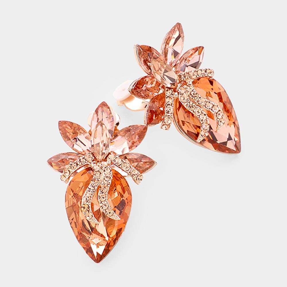 Crystal Teardrop Accented Clip On Earrings - Madeline Love - Flyclothing LLC