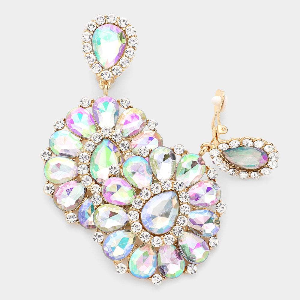 Crystal Teardrop Cluster Statement Clip on Earrings - Madeline Love - Flyclothing LLC