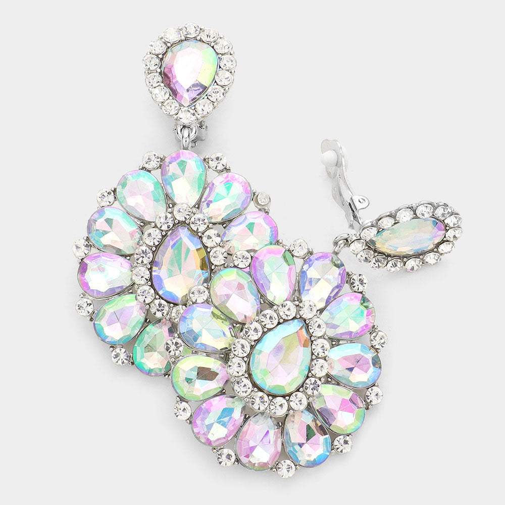 Crystal Teardrop Cluster Statement Clip on Earrings - Madeline Love - Flyclothing LLC