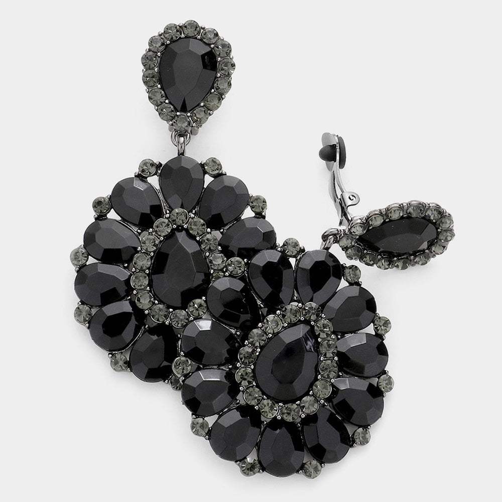 Crystal Teardrop Cluster Statement Clip on Earrings - Madeline Love - Flyclothing LLC