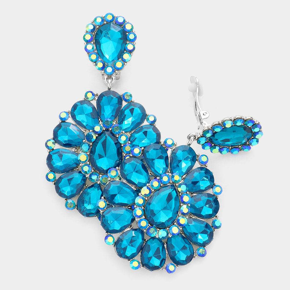 Crystal Teardrop Cluster Statement Clip on Earrings - Madeline Love - Flyclothing LLC