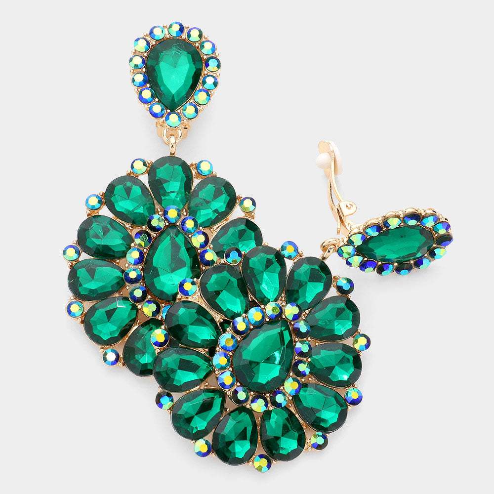 Crystal Teardrop Cluster Statement Clip on Earrings - Madeline Love - Flyclothing LLC