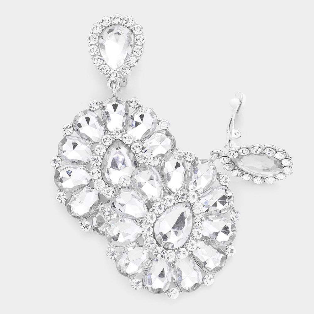 Crystal Teardrop Cluster Statement Clip on Earrings - Madeline Love - Flyclothing LLC