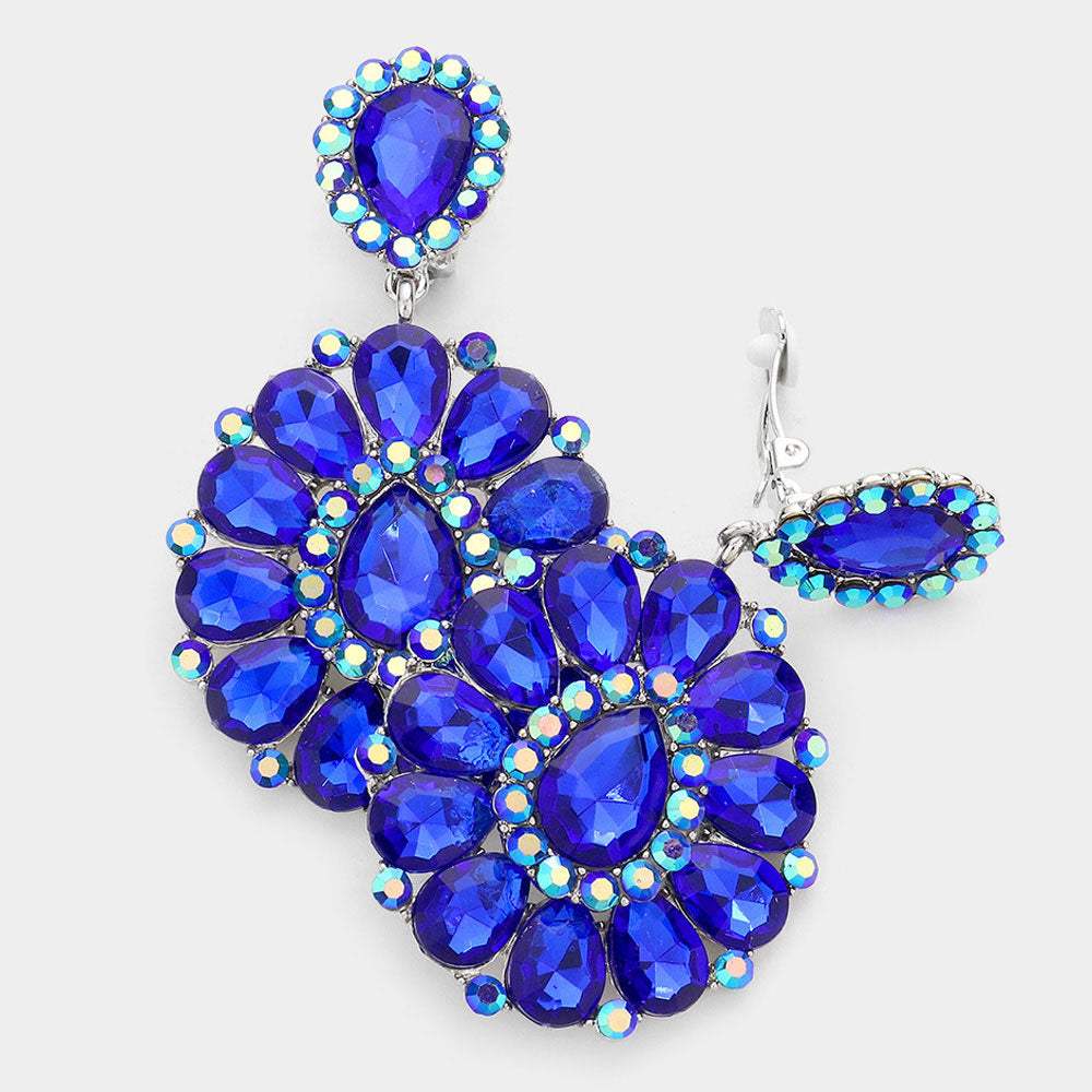 Crystal Teardrop Cluster Statement Clip on Earrings - Madeline Love - Flyclothing LLC