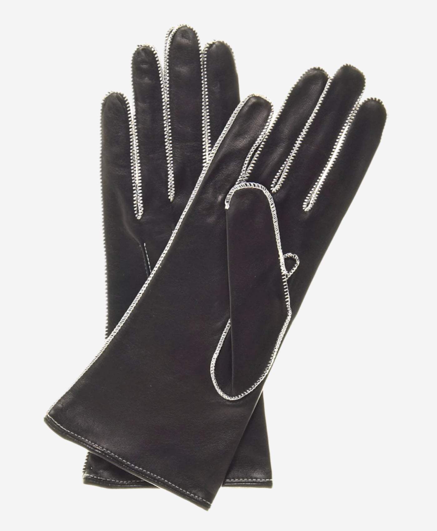 CS4175 (black/white) - Women's Italian Silk Lined Leather Gloves with Contrast Decorative Stitching