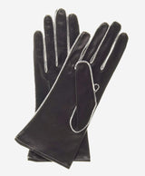 CS4175 (black/white) - Women's Italian Silk Lined Leather Gloves with Contrast Decorative Stitching