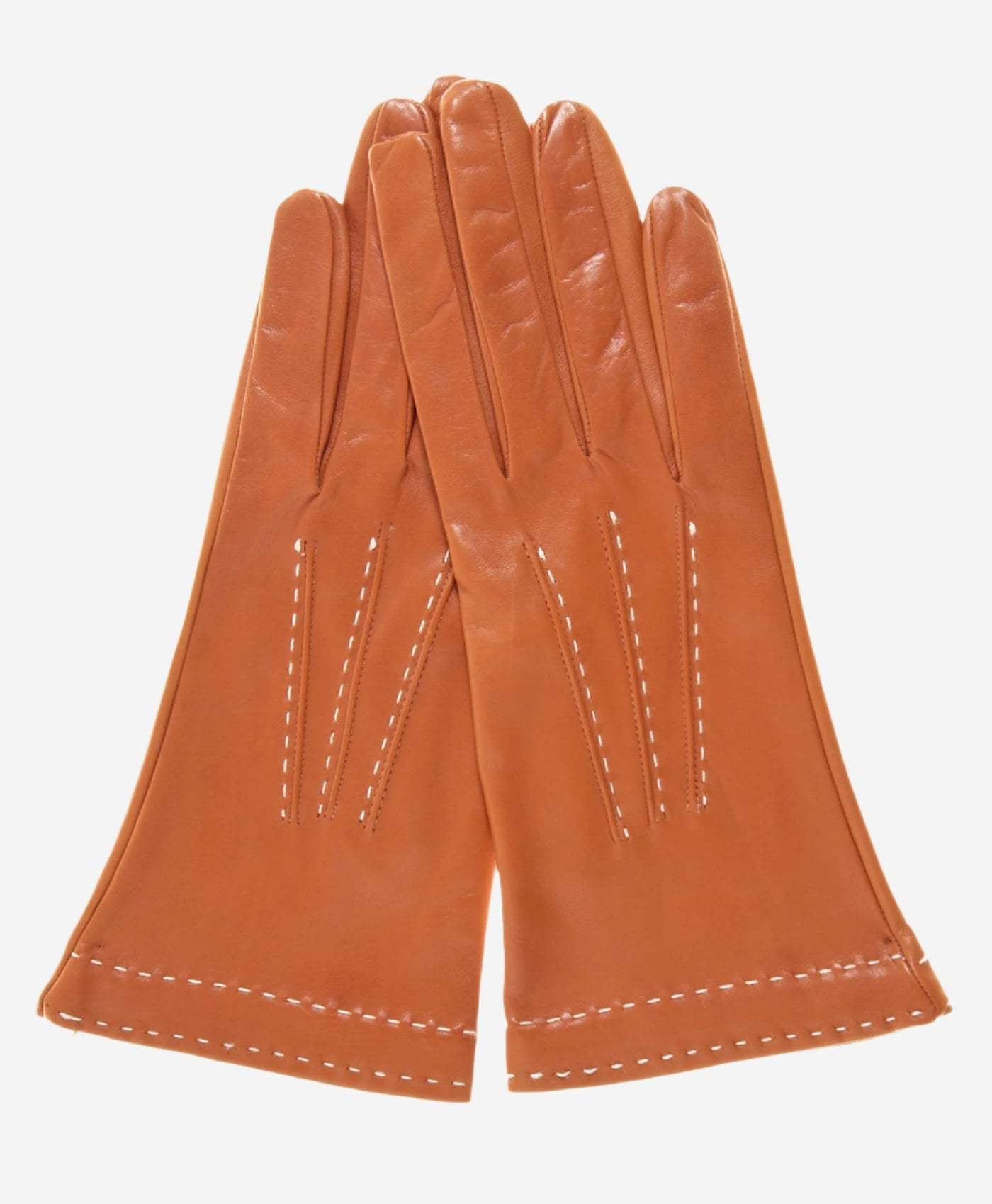 CS4204 (medium brown) - Women's Italian Silk Lined Leather Gloves with Contrast Decorative Stitching - Leather Gloves Online - Flyclothing LLC