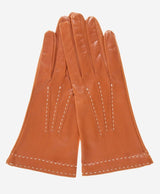 CS4204 (medium brown) - Women's Italian Silk Lined Leather Gloves with Contrast Decorative Stitching - Leather Gloves Online - Flyclothing LLC