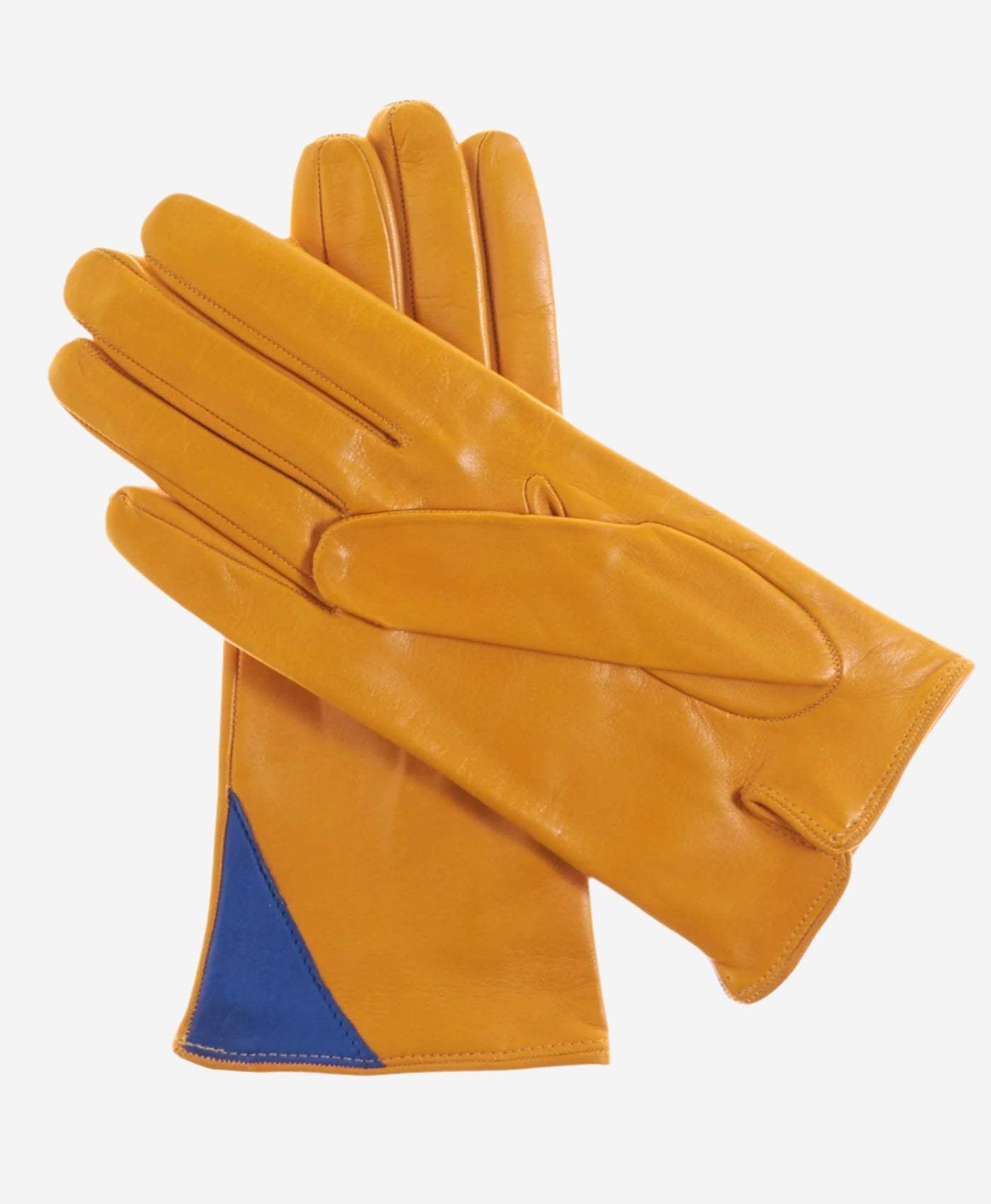 CS4414 (yellow/blue) - Women's Italian Color Blocking Silk Lined Leather Gloves - Leather Gloves Online - Flyclothing LLC