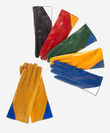 CS4414 (yellow/blue) - Women's Italian Color Blocking Silk Lined Leather Gloves - Leather Gloves Online - Flyclothing LLC