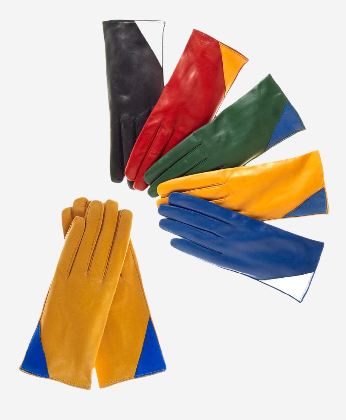 CS4414 (yellow/blue) - Women's Italian Color Blocking Silk Lined Leather Gloves - Leather Gloves Online - Flyclothing LLC