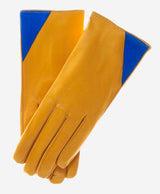 CS4414 (yellow/blue) - Women's Italian Color Blocking Silk Lined Leather Gloves - Leather Gloves Online - Flyclothing LLC