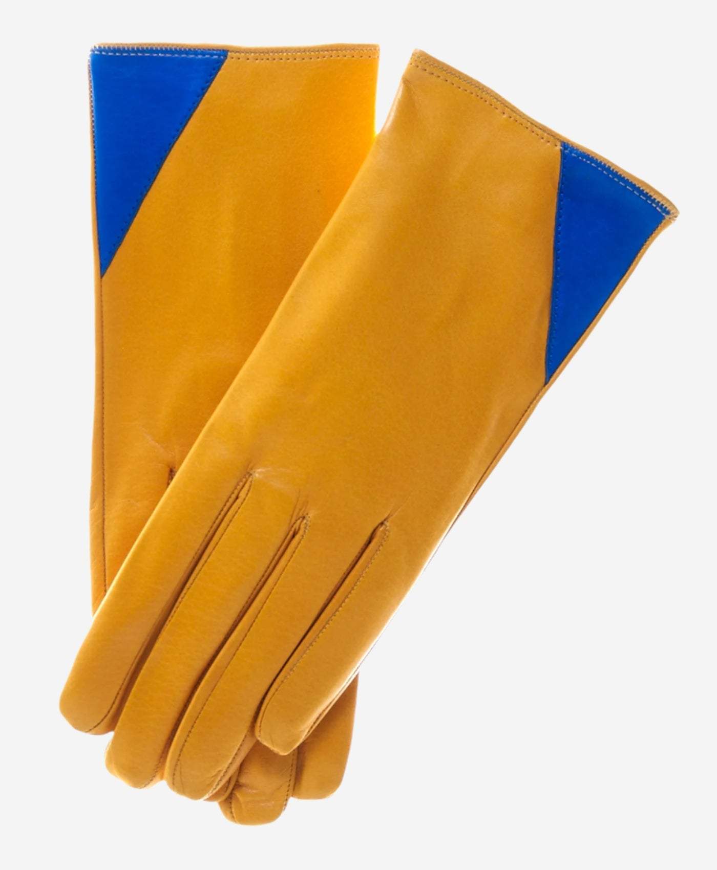CS4414 (yellow/blue) - Women's Italian Color Blocking Silk Lined Leather Gloves - Leather Gloves Online - Flyclothing LLC