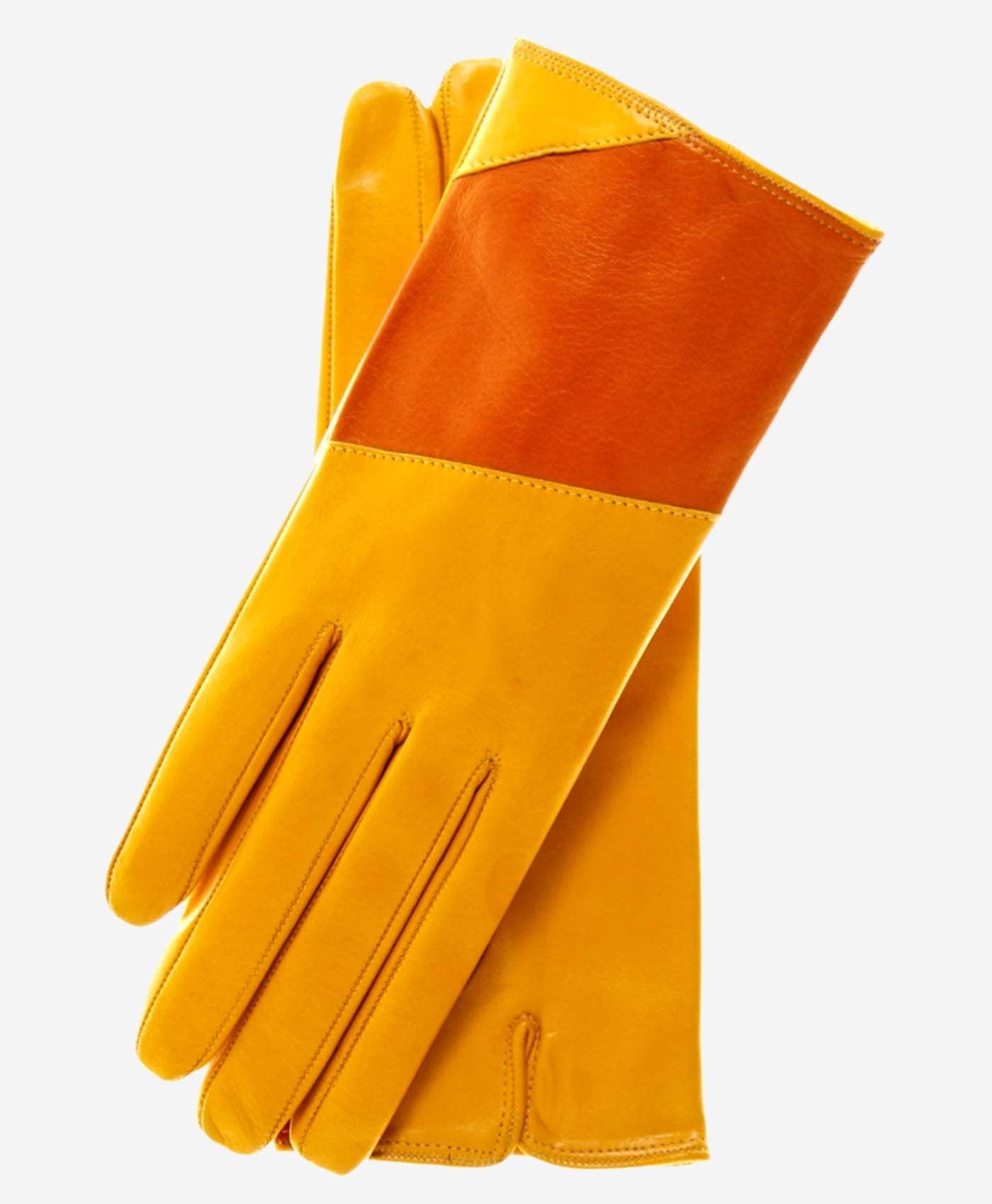 CS4416 (yellow/tang) - Women's Italian Color Block Silk Lined Leather Gloves - Leather Gloves Online - Flyclothing LLC