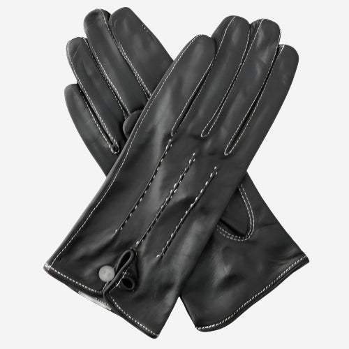 CS4801 (black) - Women's Italian Silk Lined Leather Gloves with Stitched Accents