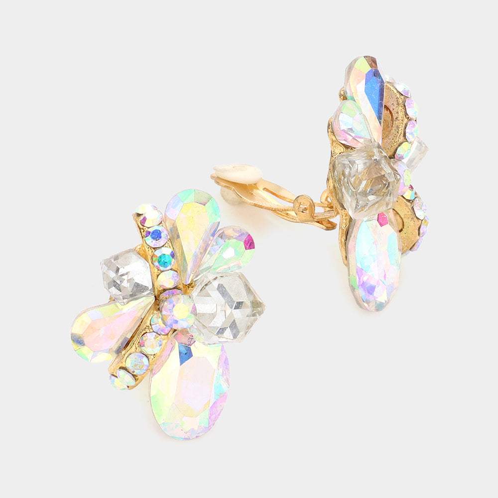 Cube Accented Rhinestone Clip On Earrings - Madeline Love - Flyclothing LLC