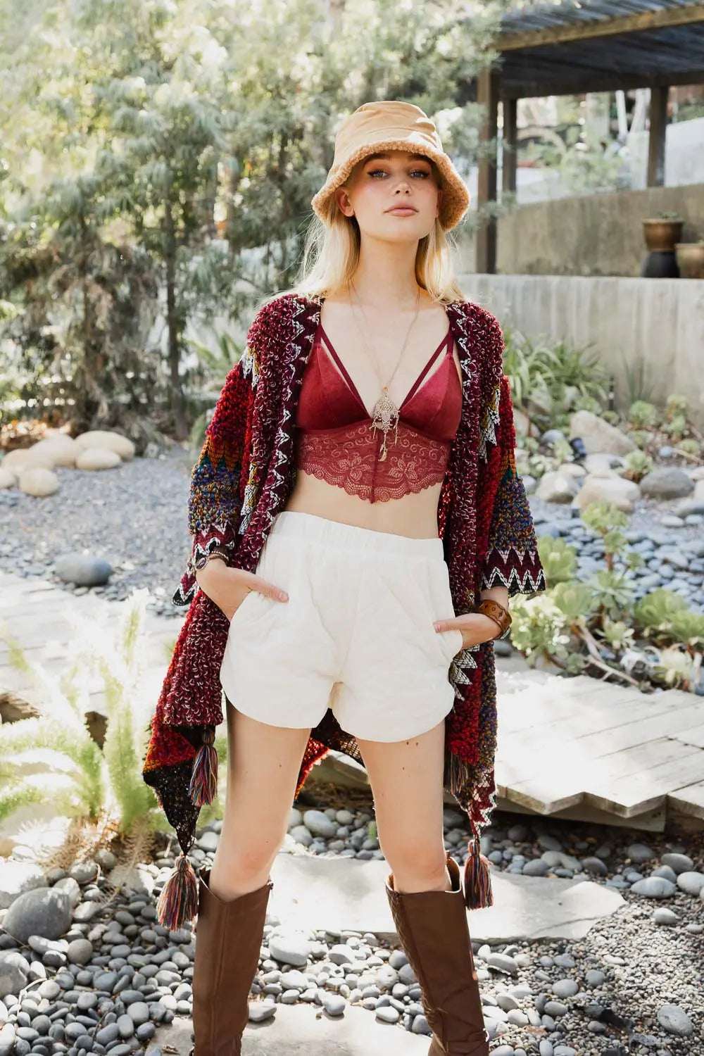 Cuddle Season Crochet Patterned Ruana - Boho Clothing and Accessories - Flyclothing LLC