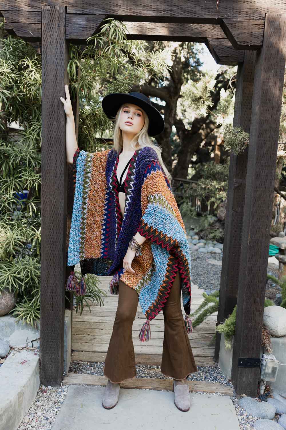 Cuddle Season Crochet Patterned Ruana - Boho Clothing and Accessories - Flyclothing LLC