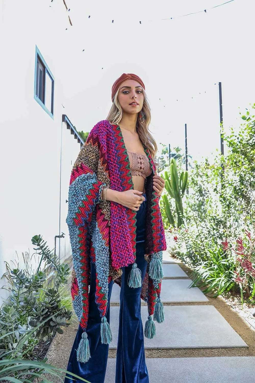 Cuddle Season Crochet Patterned Ruana - Boho Clothing and Accessories - Flyclothing LLC