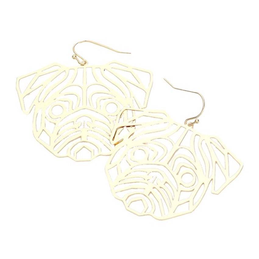 Cut Out Brass Metal Detail Bulldog Charm Accent Dog Earrings - Madeline Love - Flyclothing LLC