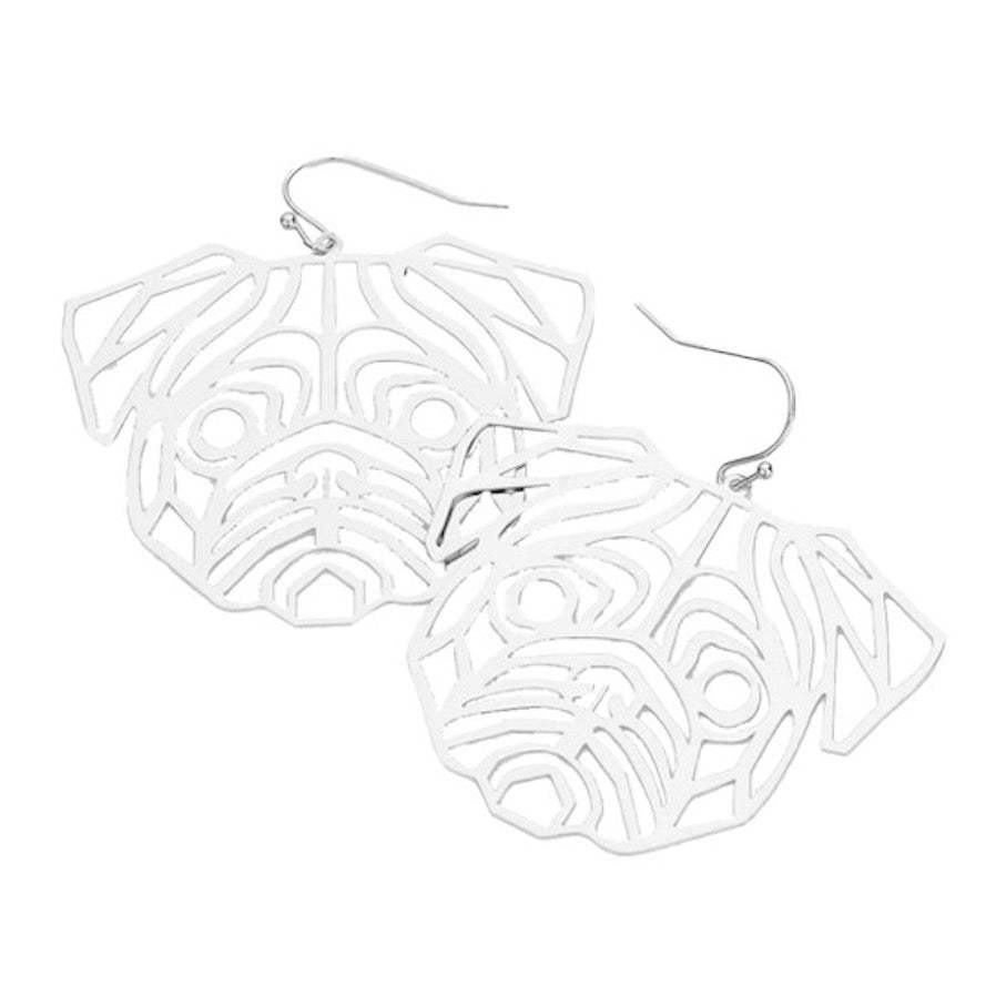 Cut Out Brass Metal Detail Bulldog Charm Accent Dog Earrings - Madeline Love - Flyclothing LLC
