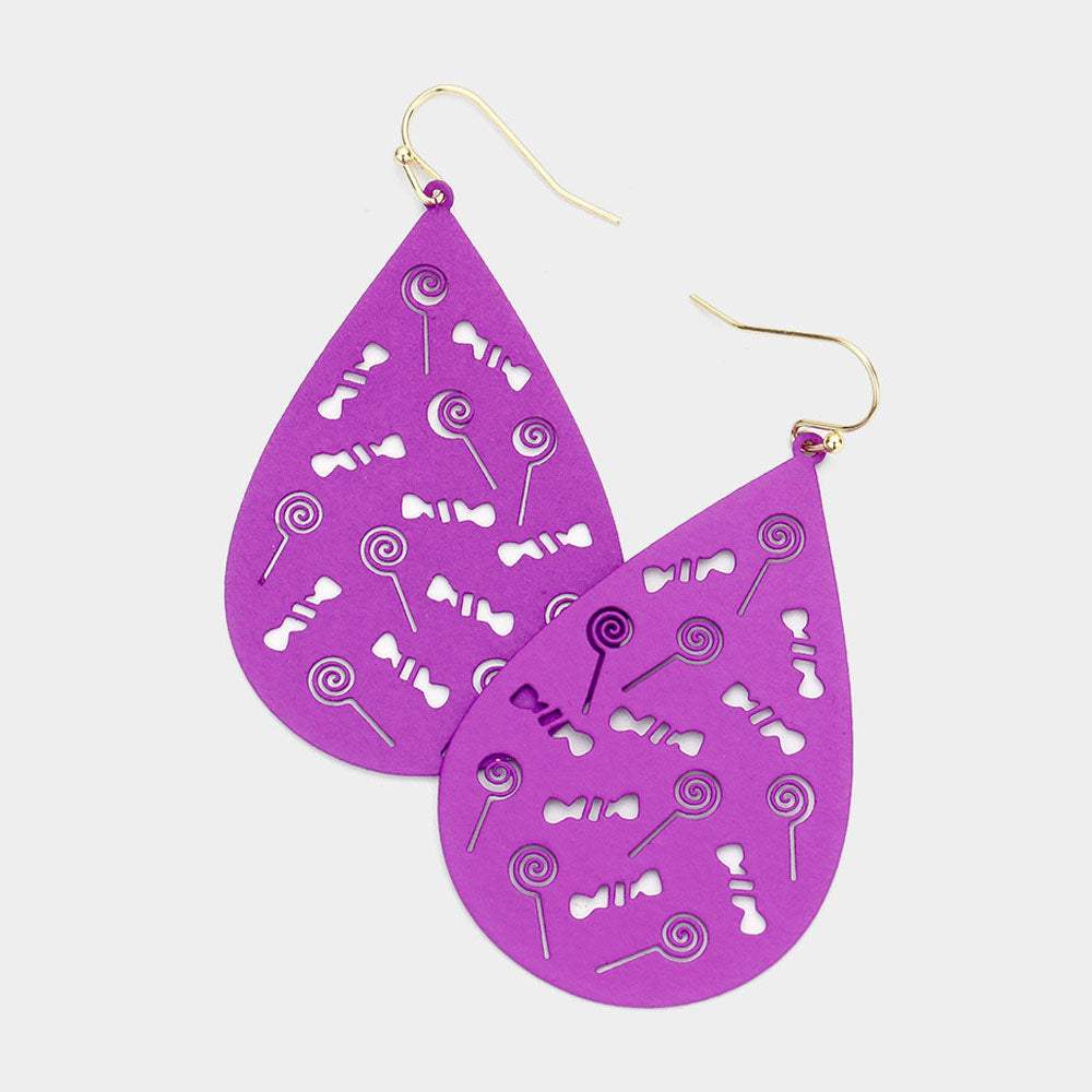 Cut Out Lollipop Candy Accented Teardrop Dangle Earrings - Madeline Love - Flyclothing LLC