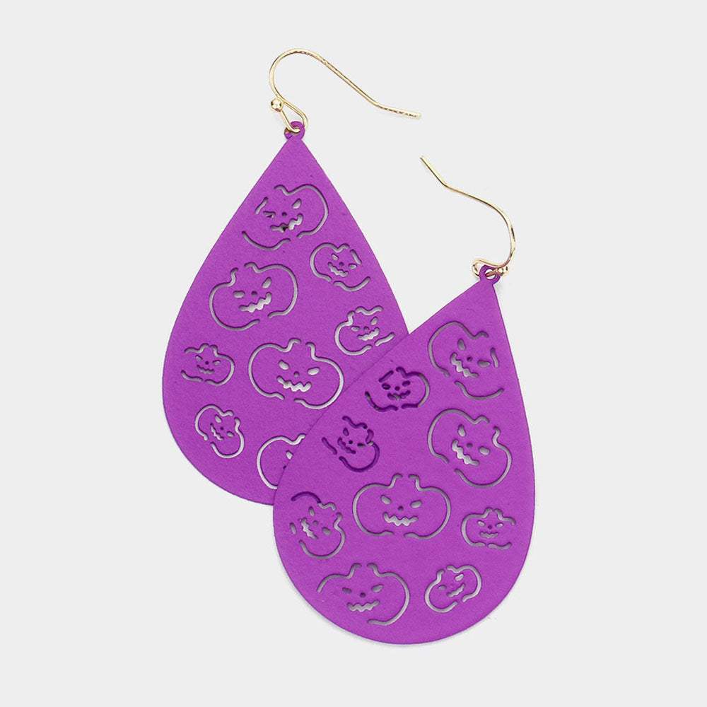 Cut Out Pumpkin Accented Teardrop Dangle Earrings - Madeline Love - Flyclothing LLC
